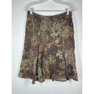 Vintage 90s Y2K Floral‎ Print Pleated Skirt 8 Mesh Gauzy Wool Fairy Romantic